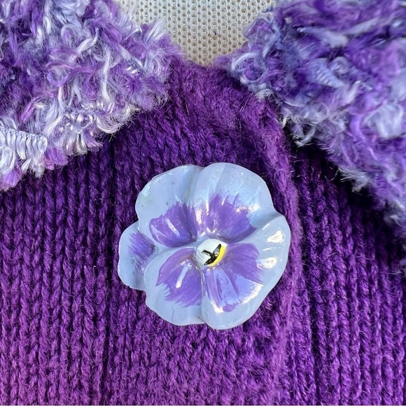 VTG Storybook Knits Purple Passion Embellished Cardigan Colorful Floral Large - Picture 11 of 16